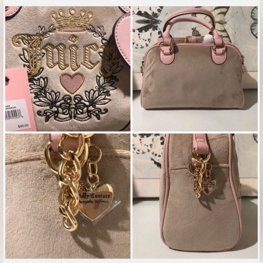 Y2K Juicy Couture Heritage Bowler Velour Bag Pink Gold Hardware NWT Top Handle